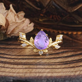 Nature-Inspired 6-Prong Teardrop Amethyst Engagement Ring